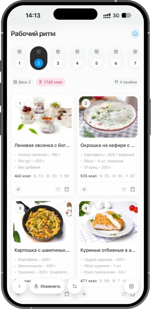 Экран дня рациона